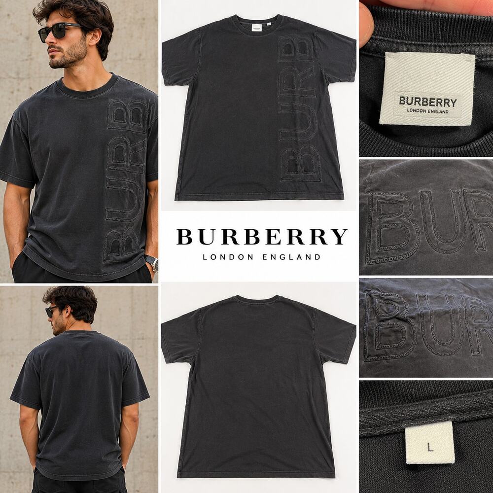 Burberry Mens Medium 180/96A Black Tonal Logo Applique Oversized T Shirt